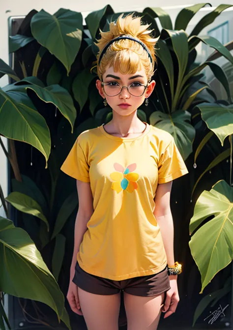 masterpiece, high quality, high resolution, absurdities, casual pineapple style: opt for a casual pineapple-inspired look with b...