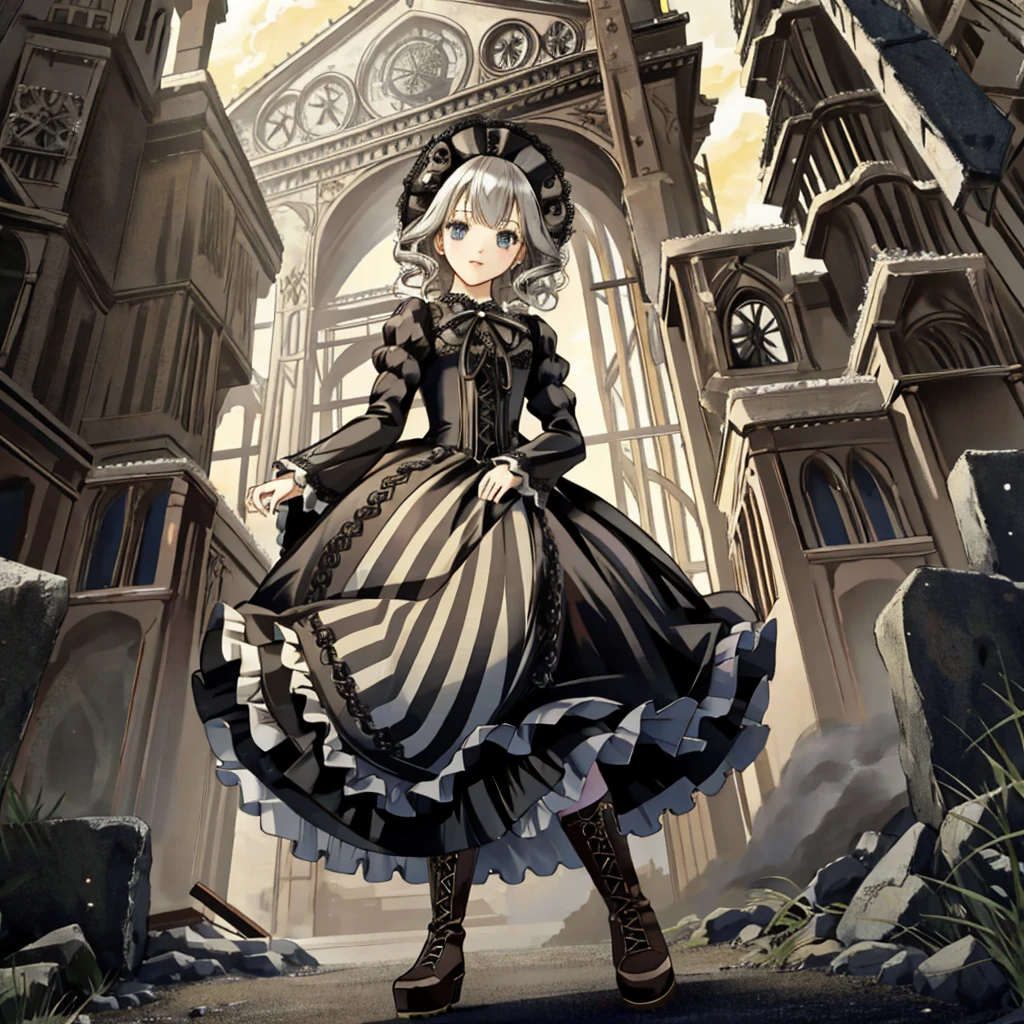 A woman in a dress and boots stands in front of a building, Baroque Dress, Detailed steampunk dress, Elegant Gothic Princess, Victorian Gothic Lolita Fashion, 歴史的なBaroque Dressダーク, Black Gothic Lolita Dress, Fantasy style clothing, Rococo Dress, Black Rococo, Classic witch, Fantasy Costume, wearing a Gothic Dress, Romantic Dresses, Gothic Dress, sit, Spread your legs, View from directly below, drawer, underwear