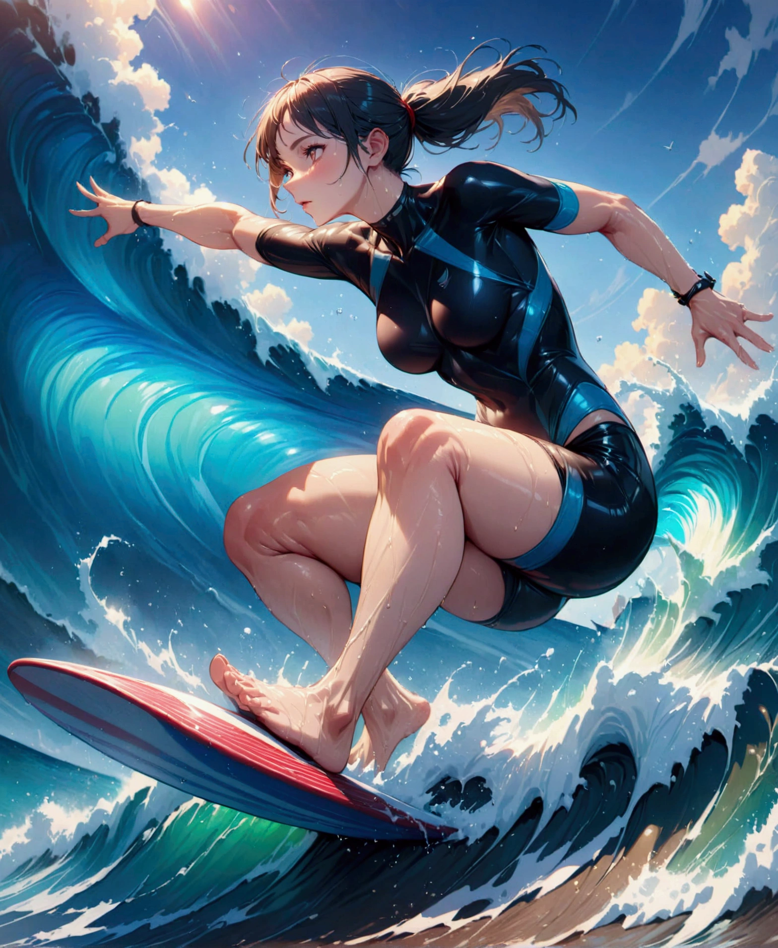 surfing, surfer, (masterpiece:1.2), best quality, high quality, Highres, (hyper detailed),