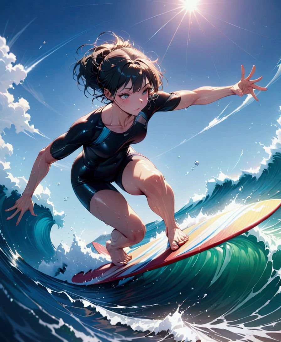 surfing, surfer, (masterpiece:1.2), best quality, high quality, Highres, (hyper detailed),