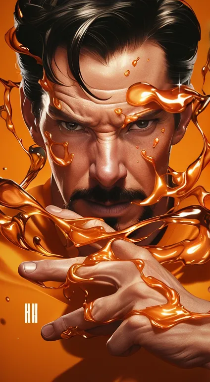 a close up of a man with a mustache and a liquid splash on his face, martin ansin artwork portrait, martin ansin, character is c...