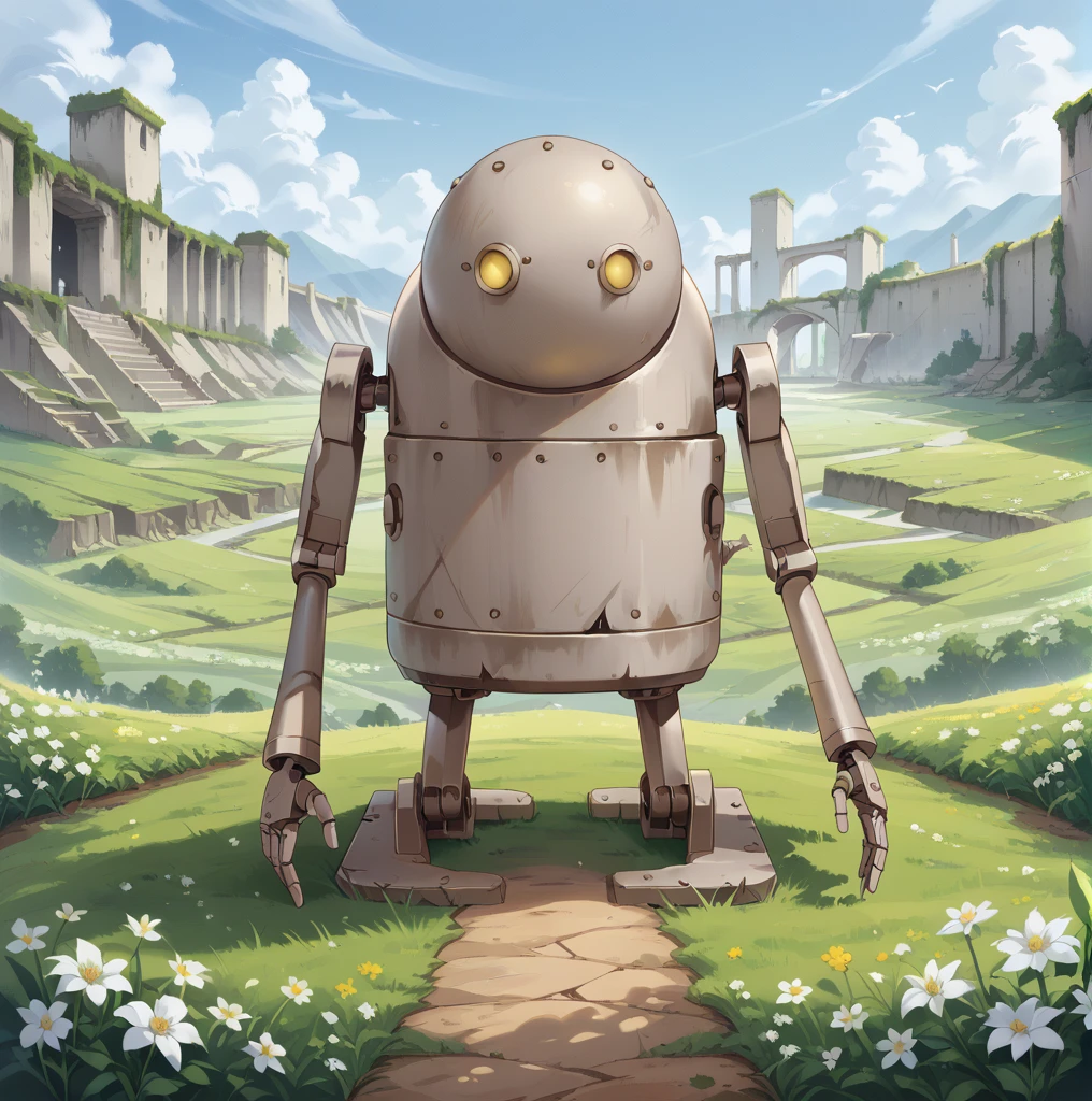 score_9, score_8_up, score_7_up, best quality, masterpiece, source_anime, rating_safe , zPDXL2, BREAK,   ruins
machine_lifeform, machine, robot, flower field, growing