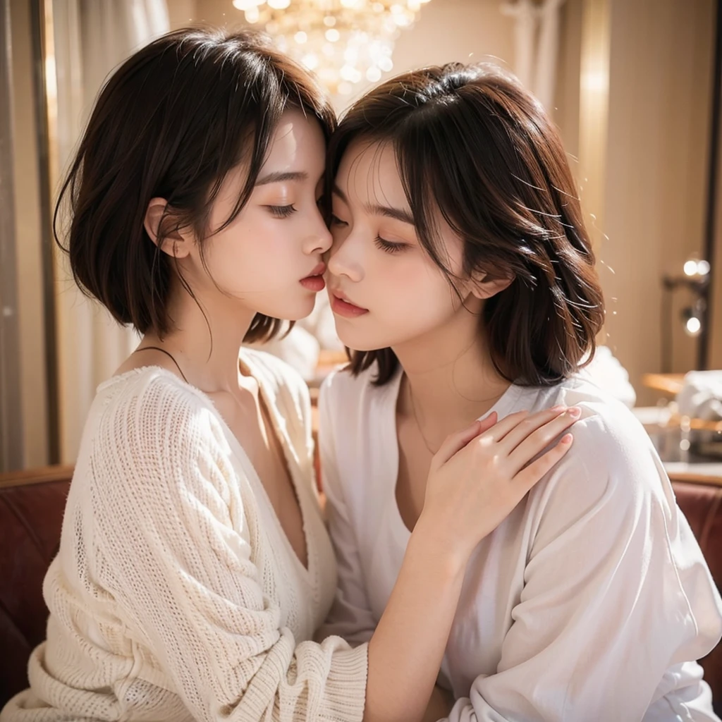 Two beautiful girls are kissing