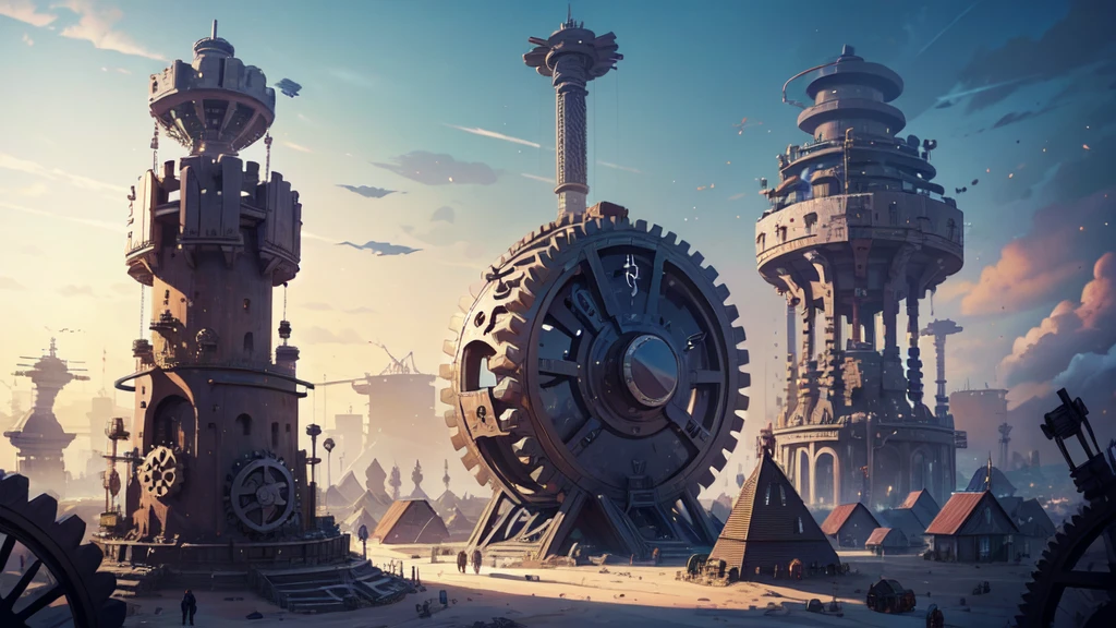 (A nation with constructions made of gears), festival, village, world of steel