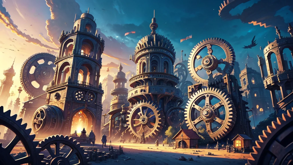 (A nation with constructions made of gears), festival, village, world of steel, GEARS, ultra detailed