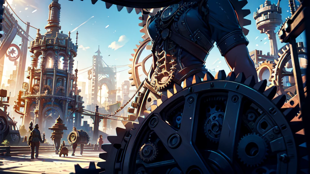 (A nation with constructions made of gears), festival, village, world of steel, GEARS, ultra detailed