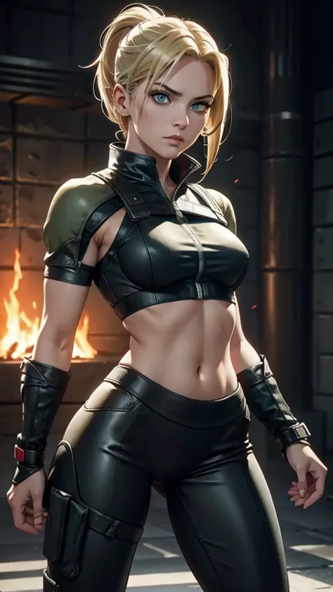 Sonya Blade, (Mortal Kombat), sexy girl, powerful, black classic sexy suit, Young, skynny body, small and beautiful buttocks, to...