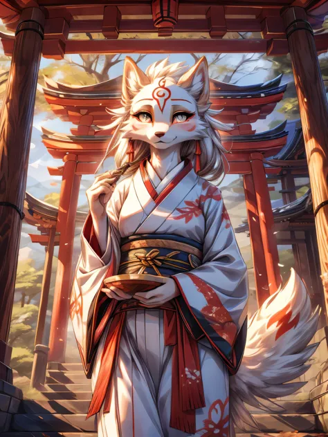 kistune amaterasu okami, add high definition_detagregate_detail:1, japanese shrine scenery add_detail:1, whole body_detail, unde...