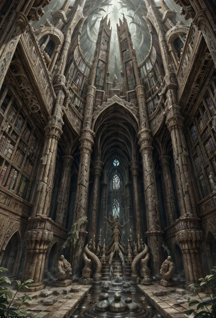 Mystical Library:

Description: A vast and enigmatic library, with tall shelves full of old books, parchments and crystal globes...