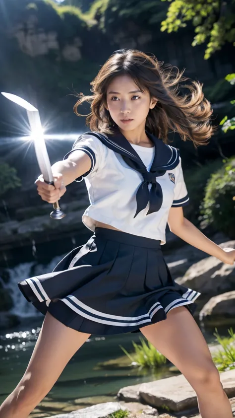 (ultra hd, highest quality, high resolution, surreal, so beautiful), 24000dpi, (holding the japan sword, bidirectional, electric...