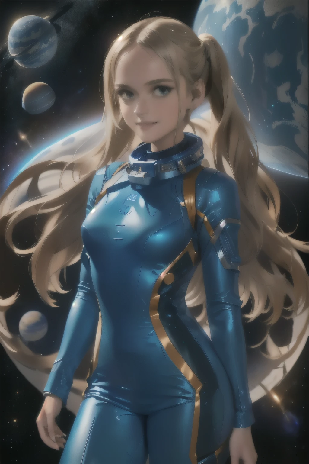 arafed femme dans un body bleu debout devant une planète, beautiful woman en combinaison spatiale, fille dans l&#39;espace, porte une petite combinaison spatiale, porter un équipement spatial futuriste, dans une tenue de cadet de l&#39;espace, fille blonde dans une robe cosmique, porte une combinaison spatiale, porter des combinaisons spatiales, en combinaison spatiale, avec une combinaison spatiale, porter un costume moulant