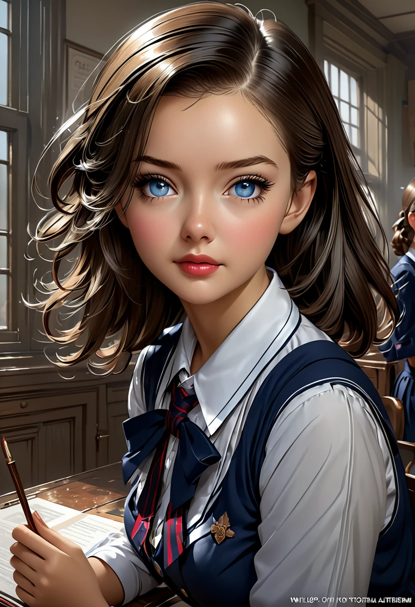 Pretty English 1940s private school girl. Official Art – An Award-Winning Digital Masterpiece In 4K Ultra HD, Extreme Detail And Intricate Realism. This Concept Art Brought To Life By The Hands Of Artists Like Wlop & Artgerm In A Stunning 2D Vector Illustration.
