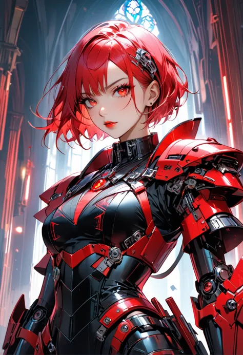 a portrait of mecha female vampire in a dark gothic cyberpunk church, an exotic exquisite beautiful mecha female vampire, dynami...