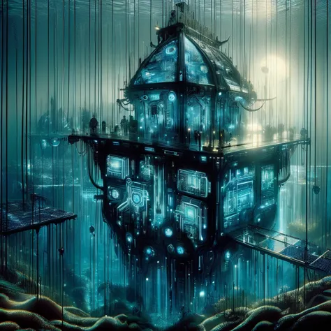 hyper detailed masterpiece, dynamic, awesome quality,donmt3chw0rldxl advanced bioluminescent underwater city with biomimetic arc...