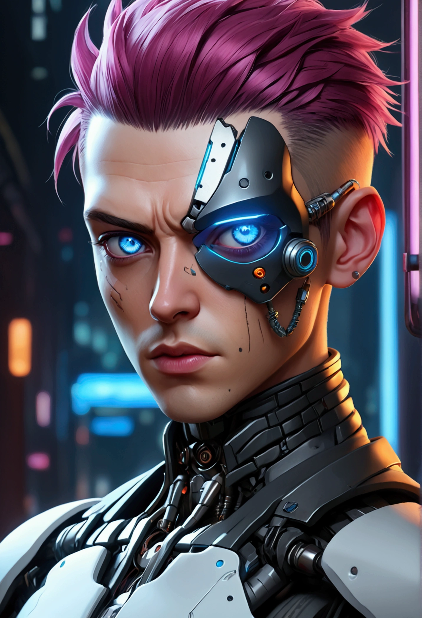 (best qualityer, work of art, anime styling, full of detail), 1 men, official anime art illustration, White man with blue eyes, a cartoon of a man with a mask on his face, ((rot)) bulging eyes,   semi-realistic cyberpunk style, portrait of a cyberpunk man, cyberpunk art ultrarealistic 8k, cyberpunk style ， hyper realist, cyberpunk character, trends on ArtStation, complete cinematic character, trends on ArtStation 4k, portrait of a cyberpunk cyborg, cinematic realistic portrait, Perfectly photorealistic cyberpunk hero, incrotibly detailed, 8k, ultra HD, work of art, best qualityer, ultra detaild, intrikate,