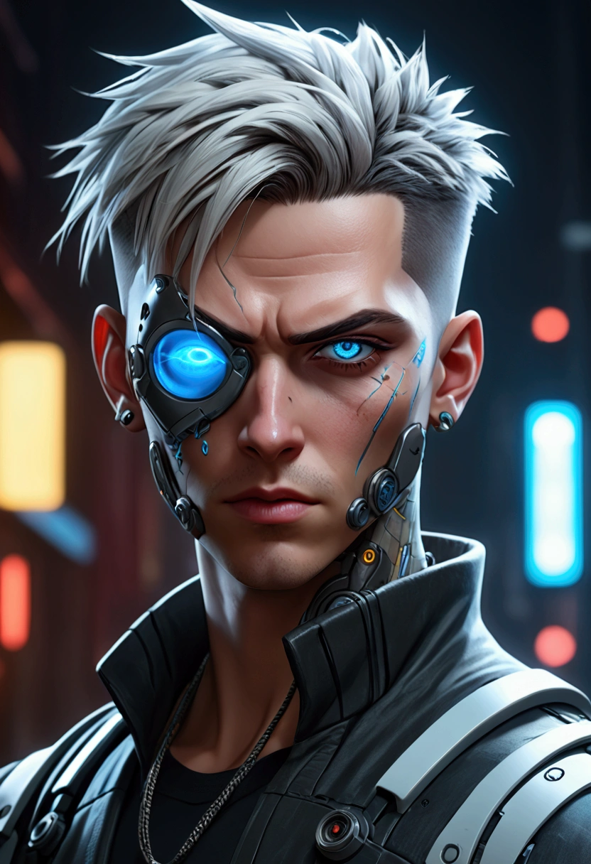 (best qualityer, work of art, anime styling, full of detail), 1 men, official anime art illustration, White man with blue eyes, a cartoon of a man with a mask on his face, ((rot)) bulging eyes,   semi-realistic cyberpunk style, portrait of a cyberpunk man, cyberpunk art ultrarealistic 8k, cyberpunk style ， hyper realist, cyberpunk character, trends on ArtStation, complete cinematic character, trends on ArtStation 4k, portrait of a cyberpunk cyborg, cinematic realistic portrait, Perfectly photorealistic cyberpunk hero, incrotibly detailed, 8k, ultra HD, work of art, best qualityer, ultra detaild, intrikate,