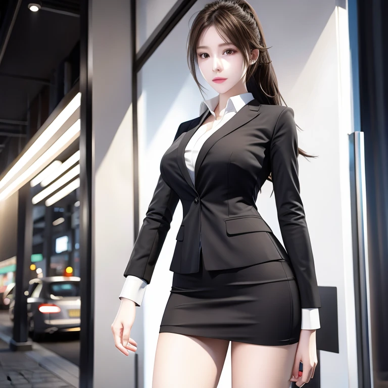 UHD, Anatomically Accurate, Accurate, Textured Skin, Highly Detailed, High Quality, Top Quality, Award Winning, High Detail, High Resolution, 16k,(career woman:1.2),(suit:1.1),(skirt:1.1）