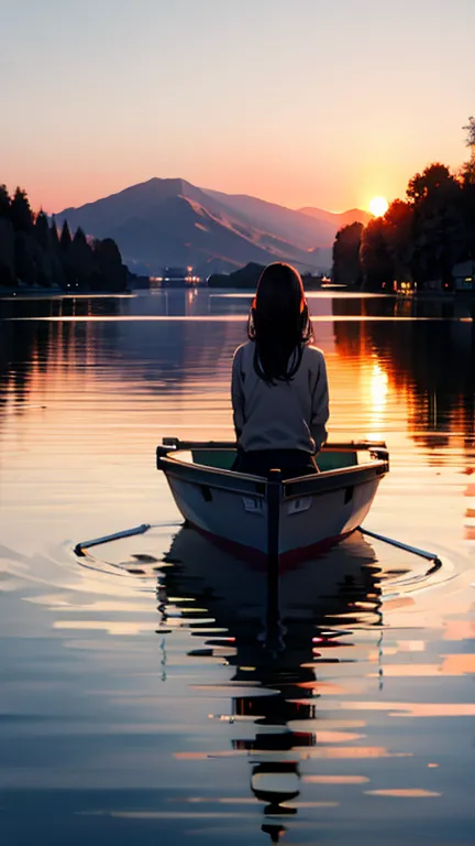 the lake and its reflections at sunset