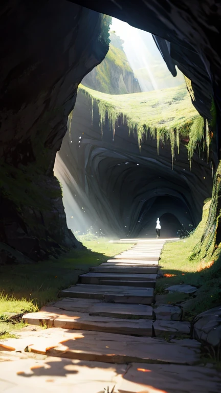 A mysterious cave with delicate light streaming in