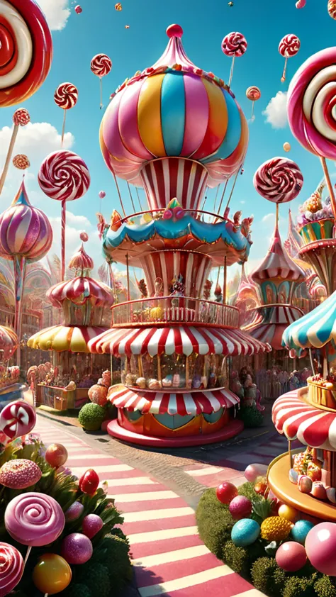 Candyland, Carnival, best quality, masterpiece, very aesthetic, perfect composition, intricate details, ultra-detailed