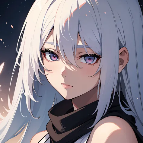 a closeup of a woman with white hair and a black scarf, a character portrait of Yang J., pixiv contest winner, Fantasy Art, Whit...