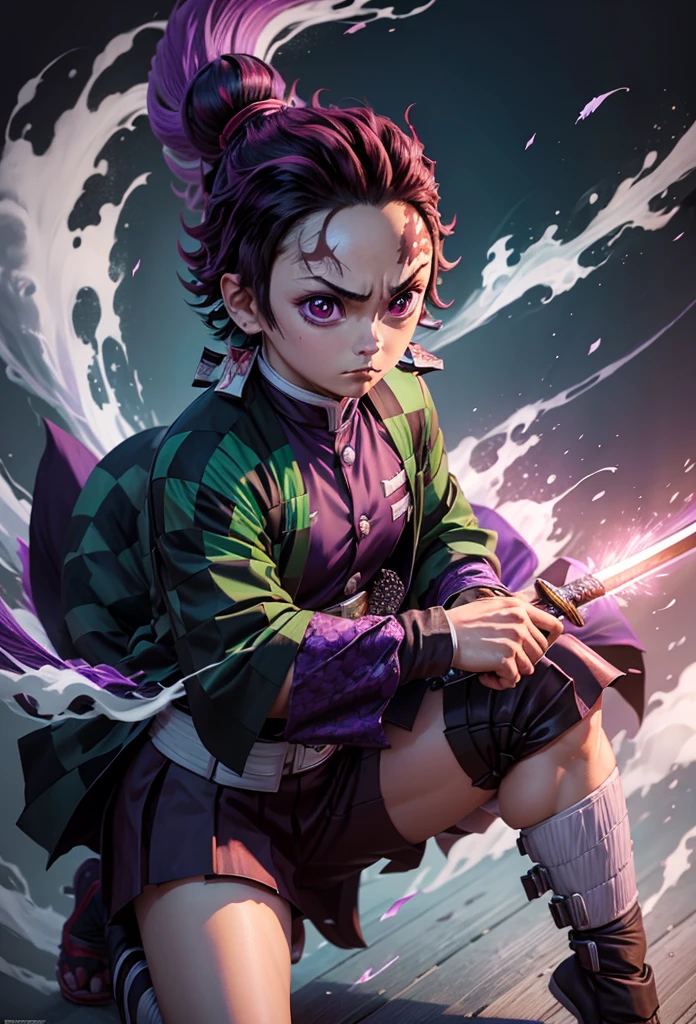 Shinobu kocho demonslayer, Skirt, purple haori, (Kimetsu No Yaiba),Full Style,Ultra High Quality,Ultra High Resolution,Photograph 8K,Holding a Sword,One girl ,Ultra Detailed ,Demon Hunter Suit,