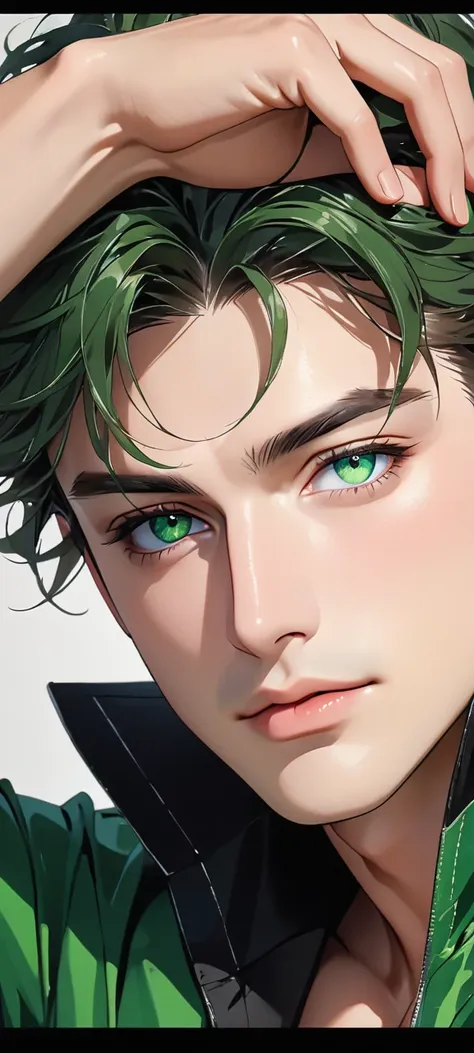 very sensual man, lasculine face, green eyes