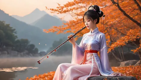 1 anime chinese girl,playing erhu,holding an erhu, (((masterpiece,highest quality))),((good structure,good composition,good atom...