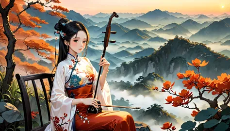 1 anime chinese girl,playing erhu,holding an erhu, (((masterpiece,highest quality))),((good structure,good composition,good atom...