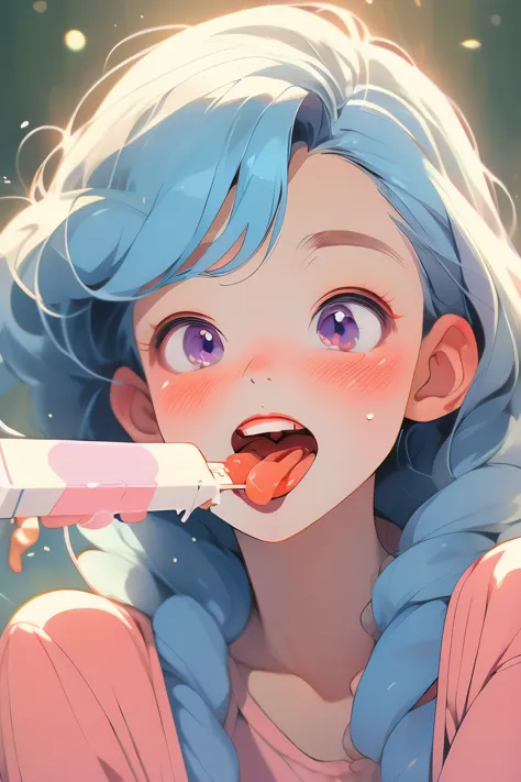 masterpiece,best qualtiy,1girl,popsicle,popsicle_licking,blush,tongue,huge