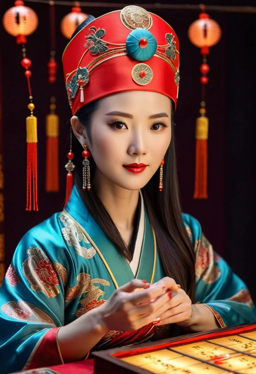 A Chinese female fortune teller，35-40 years old，reality，No trace of AI