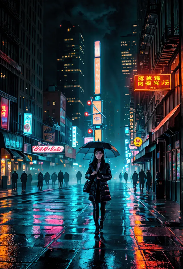 a beautiful asian woman walking at night in new york city, detailed facial features, beautiful detailed eyes, beautiful detailed...