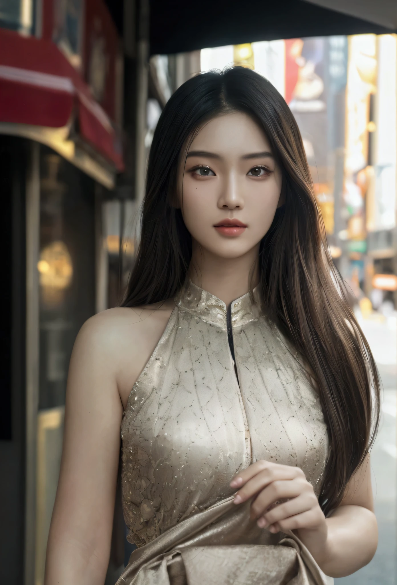 a beautiful asian girl walking down a new york city street, detailed facial features, high quality detailed skin, detailed dress, street scenery, realistic lighting, 8k, hyper detailed, photorealistic, beautiful detailed eyes, beautiful detailed lips, extremely detailed eyes and face, long eyelashes, realistic, photorealistic, photo-realistic:1.37, best quality, 8k, highres, masterpiece:1.2, ultra-detailed, hyper-realistic, cinematic lighting, moody intricate details, cinematic composition,realistic, photorealistic, 8k, best quality, masterpiece, ultra-detailed, physically-based rendering, professional, plan eloignéé,ultra detailed background, ultra detailed face, real asian, , Realistic Skin Texture, Texture, Detailed Eyes, texture, maximun detail on the background, no blurring