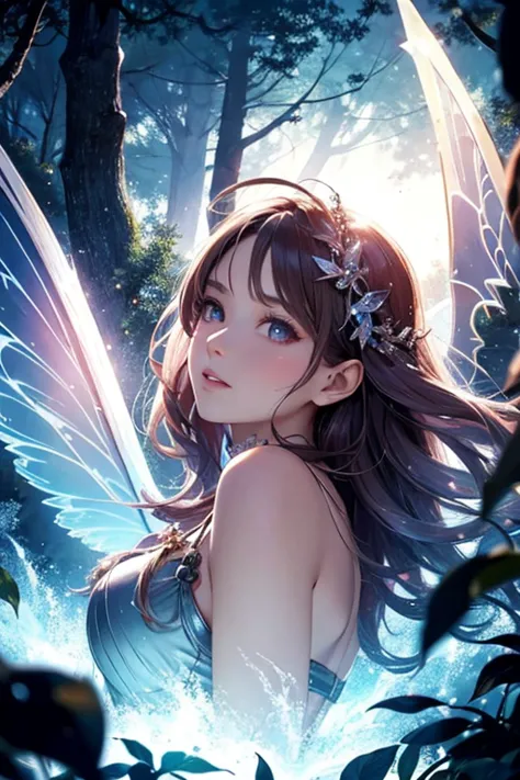 masterpiece, 1 fairy, flying fairy woman, perfect face, world, glass wood forest, dramatic lighting,  blindfold, ultra detailed,...