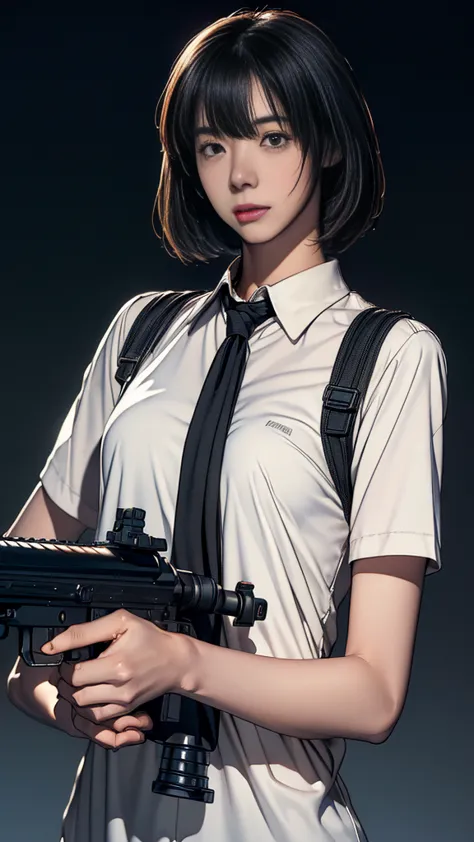 (((woman firing an automatic rifle,excluding visual,detailed depiction of an automatic rifle))),synchronize your gaze and body d...