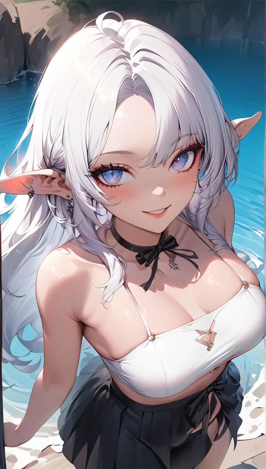 White hair blue eyes bikini anime girl, Guvez on artstation pixiv, Guvez on pixiv artstation, Wopp and Krenz Kushat, Detailed digital animation art, artwork in the style of Guvez, Guvez, Wop Rostus, WLOP 和 Sakimichan, White-haired god