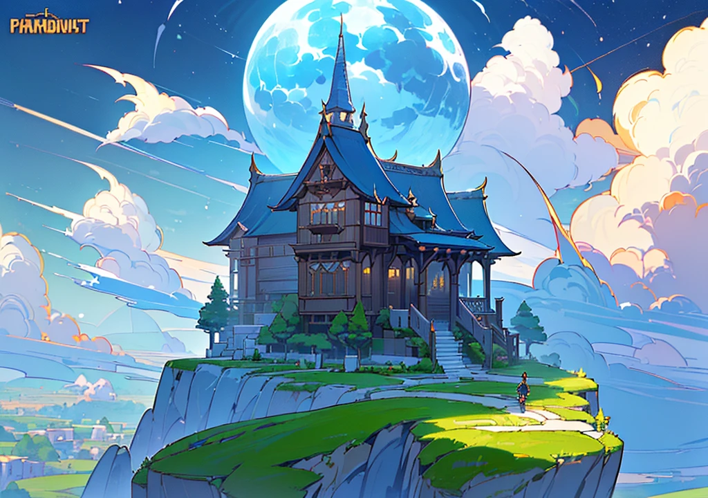 ((((high resolution, Good image quality、Masterpiece、Detailed Pixels、Hypixel、Sharp lines, High quality,It is written)))),(((Single family home、Floating House, The house is floating,Western style,Cafe, Western style建築, Stylishな家))), ((moon、満moon、night景、night、night景、大きなmoon))、((Stylish, Fantasy,beautiful空、cumulonimbus、Big Clouds、summer、 nature, beautiful, beautiful, beautiful空)), (Landscape painting, Anime Style, Anime Style景, background), 