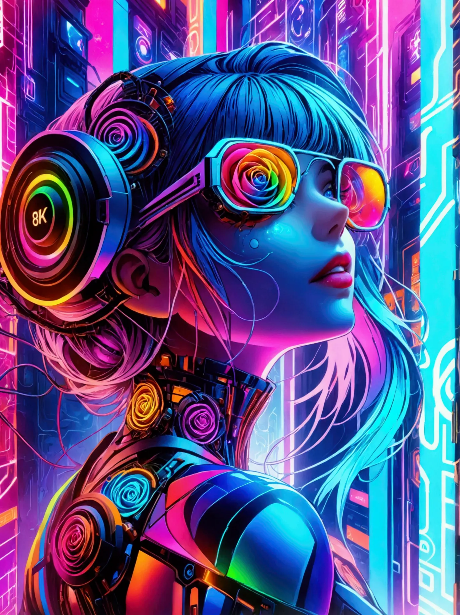 (((8k，bright colors，bright，ultra high saturation，rgb color)))girl，y2k style，collage art，cyberpunk background，celluloid shadow，so...