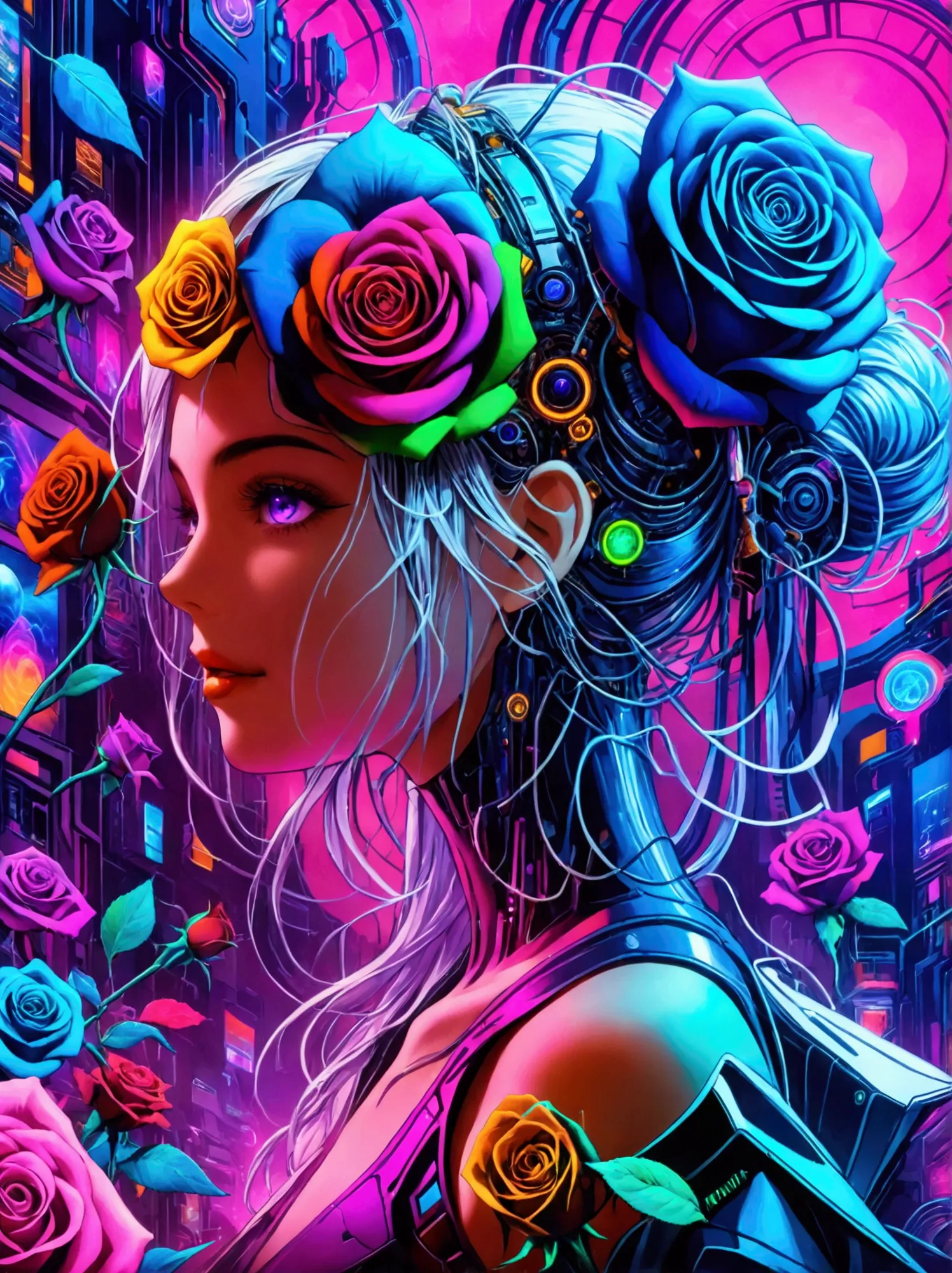 (((8k，bright colors，bright，ultra high saturation，rgb color)))girl，y2k style，collage art，cyberpunk background，celluloid shadow，so...