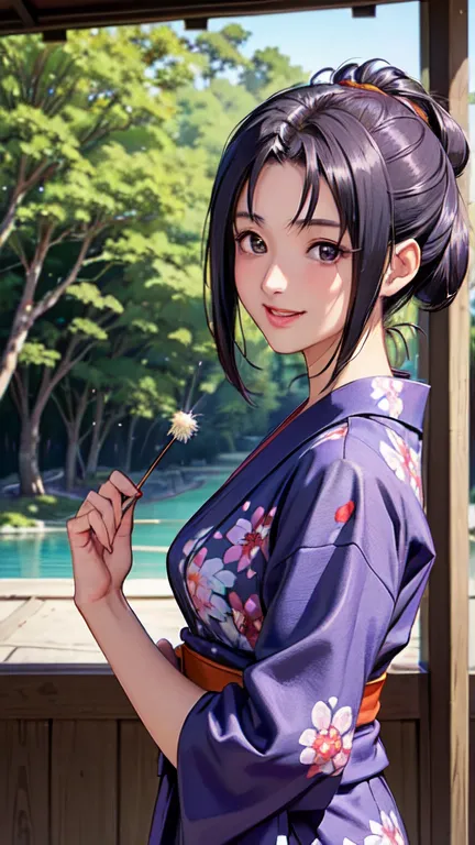 ((masterpiece)),((ayako katagiri)),((katagiri ayako)),((mischievous smile)),anatomically perfect fingers,(((yukata))),(((festiva...