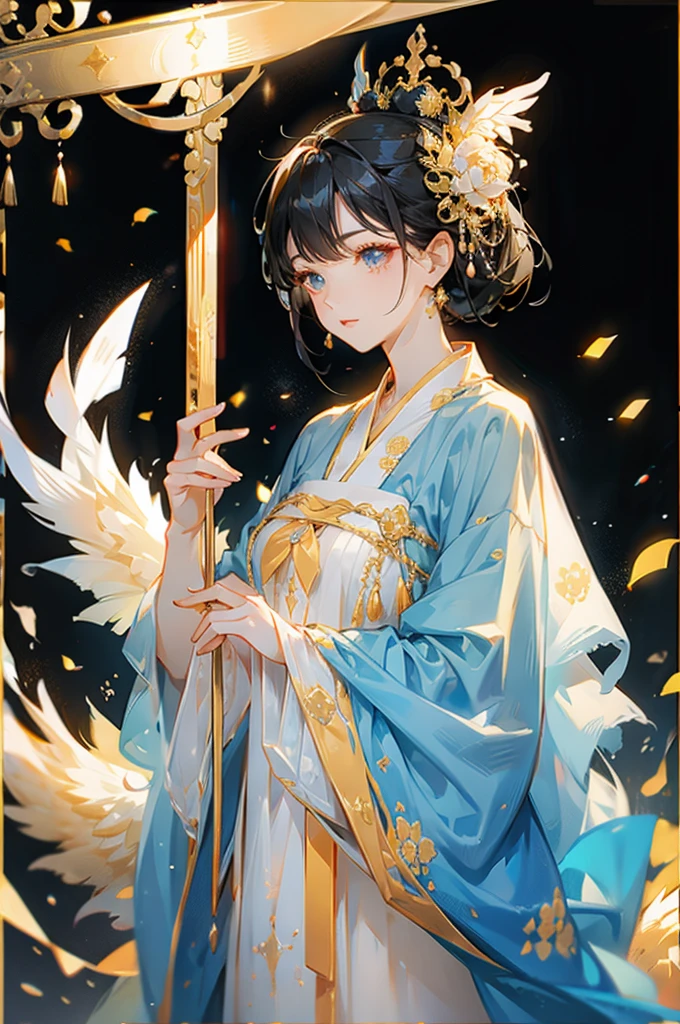 Black Hair, Immortal, Beauty, Royal sister, Stepmother, White Taoist robe, Golden Phoenix Coronet, Hair Bunch, Mature Woman