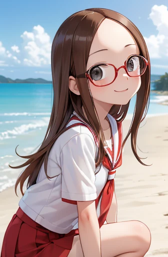 (Super detailed)(Master quality)(RAW Photos))(8k)(Realistic, photo Realistic:1.2)(Super detailed anime)(Anime Style) ((Highest quality)),(Takagi-san)(MS. Takagi who is good at teasing)(Sandy beach On the sand)(Light blue micro bikini)(gravure)(Close-up shot)(Super detailed eyes)(Perfect Anatomy)(Real human skin、Glasses