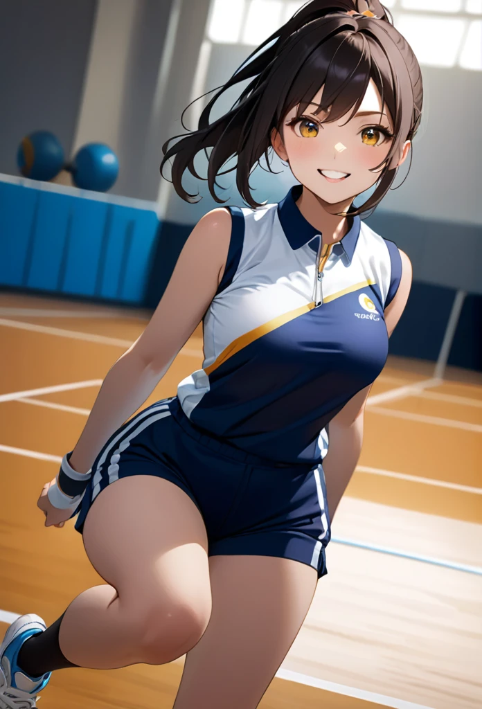 volleyball　girl　gym　Sleeveless uniforms　During the game　smile