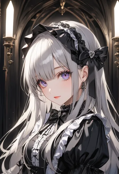 (top-quality),(masuter piece),Delicately drawn face,girl with a pretty face,beautiful detailed eyes,Gothic Lolita Fashion,((Blac...