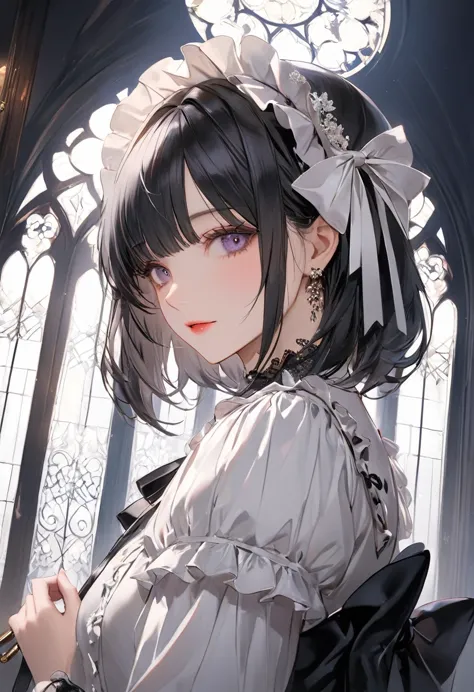 (top-quality),(masuter piece),Delicately drawn face,girl with a pretty face,beautiful detailed eyes,White Gothic Lolita Fashion,...