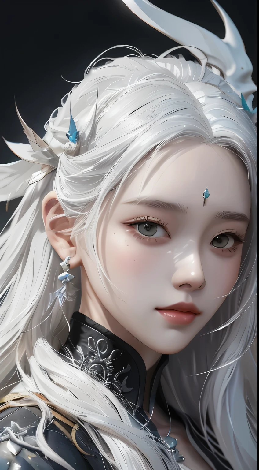 Close-up of a woman with white hair wearing a white mask, beautiful character drawings, Guweizu, artwork in the style of Guweizu, white haired god, by 양J, Epic exquisite character art, cool character art, panchi(Fan Qi) reporter, Woojun Span(Wuzhun Shifan), Guweizu on pixiv artstation