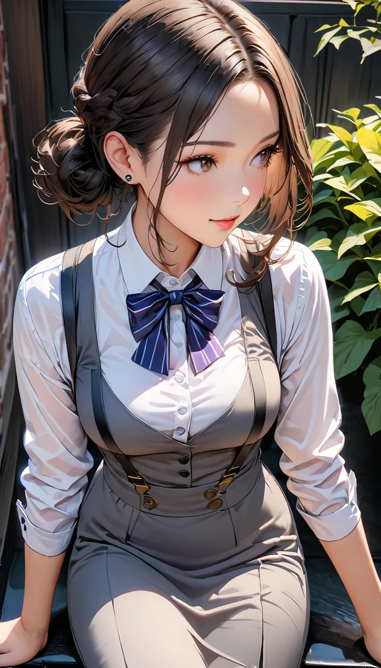 (Highest quality、masterpiece、High resolution、detailed), (Realistic skin texture:1.3), (detailedな目、Beautiful Face),  One girl,Colorful Hair, 3D Anime Real,, rtrophto1
break
//Fashion Vintage Chic,
Vintage chic costume with bow tie and suspenders, Start with a tailored vest or waistcoat in a classic color like black., Navy blue, or charcoal grey, Pair with high-waisted pants or a pencil skirt for a sophisticated silhouette.。, Pair a crisp white button-down shirt with a colorful bow tie、Your individuality stands out。, 
break
Layer on a pair of matching suspenders for a stylish and functional touch, Complete the ensemble with polished oxfords or loafers.、Wear your hair in soft waves or a sleek updo。, This vintage-inspired costume、Perfect for theme parties and cosplay events。, break