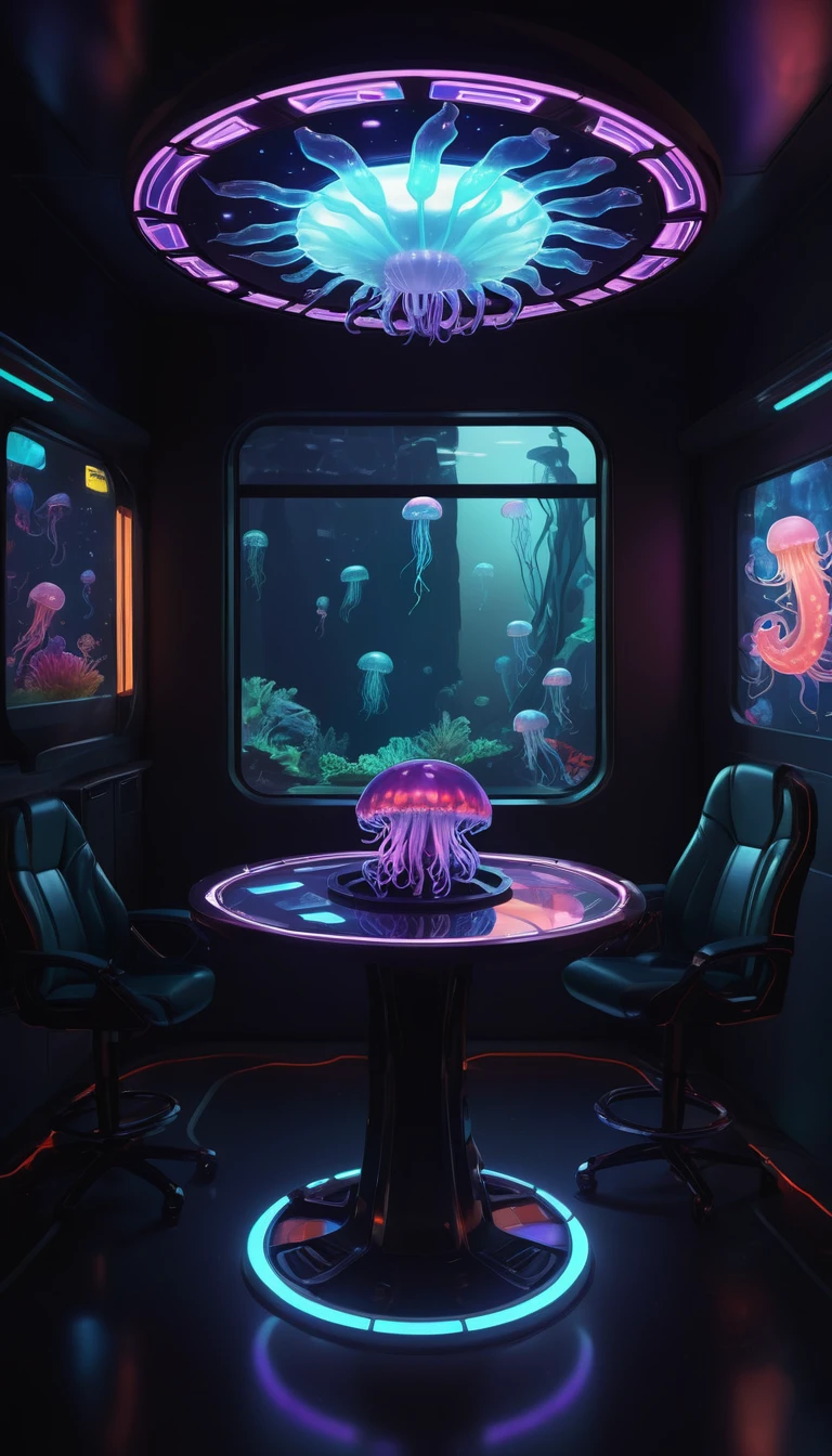 A highly detailed masterpiece, Moving, Awesome quality, donmfmaxl server/Utility room, Hand soap,charging station,Sitting chairs,  Like an obsidian car,forgive,LenoWave fabric, Introduction of jellyfish genes,Sunlight through windows, Neon lights, 