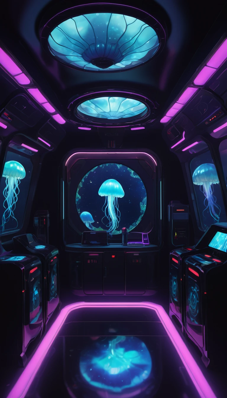 A highly detailed masterpiece, Moving, Awesome quality, donmfmaxl server/Utility room, Hand soap,charging station,Sitting chairs,  Like an obsidian car,forgive,LenoWave fabric, Introduction of jellyfish genes,Sunlight through windows, Neon lights, 