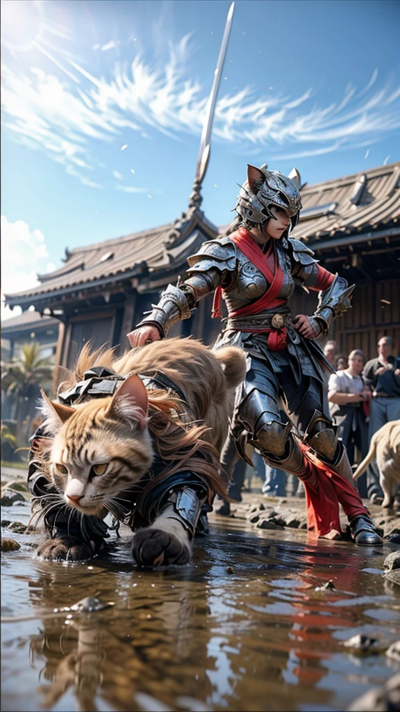 (Have a weapon:1.3), (Cat Helmet Warrior:1.3), Concentrated line, Face Shot, Background blur, Luxurious Armor, Dynamic pose, Natural sunlight, Dense forest, Dynamic composition, Fractal Armor, Full Plate Armor, Martial Arts, , Japanese sword on waist, (12 year old female:1.3), , , , , , , , , , , , , , , , ,